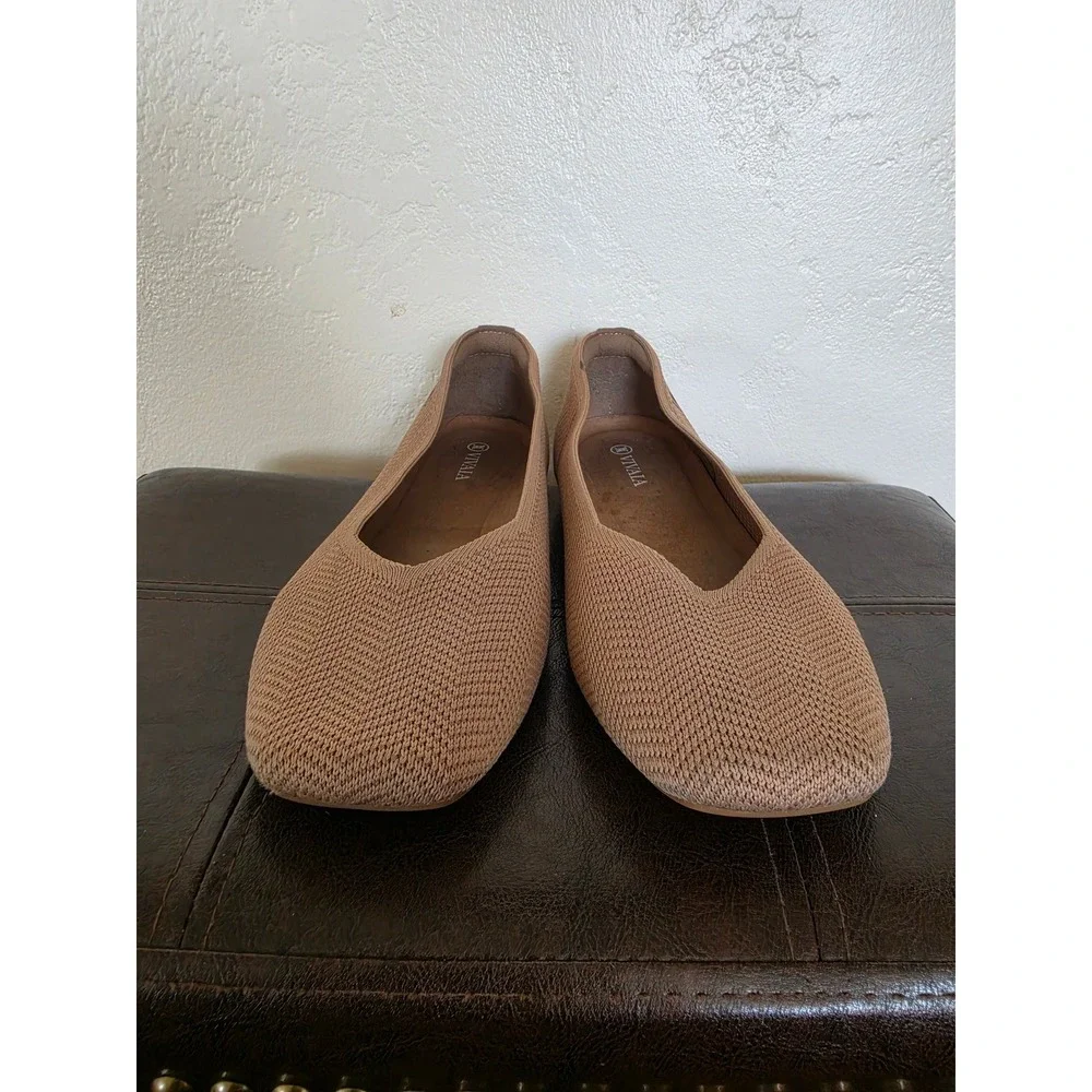 Vivaia Margot Ultra light Nutmeg Tan Knit Square Toe Ballet Flats sz 42 Us 11.5
